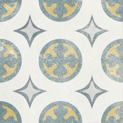Carrelage sol et mur intérieur effet carreaux de ciment tons bleus et ocres L.20 x l.20 cm x ép.7,4 mm, Liberty bleu