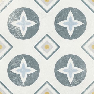 Carrelage sol et mur intérieur effet carreaux de ciment tons bleus et ocres L.20 x l.20 cm x ép.7,4 mm, Liberty bleu