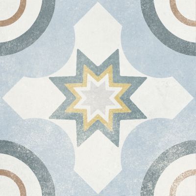 Carrelage sol et mur intérieur effet carreaux de ciment tons bleus et ocres L.20 x l.20 cm x ép.7,4 mm, Liberty bleu