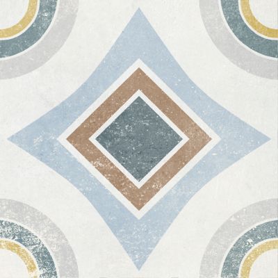 Carrelage sol et mur intérieur effet carreaux de ciment tons bleus et ocres L.20 x l.20 cm x ép.7,4 mm, Liberty bleu