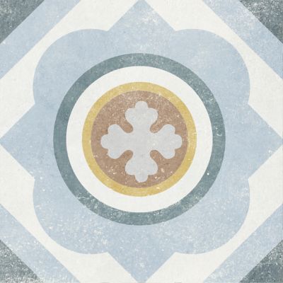Carrelage sol et mur intérieur effet carreaux de ciment tons bleus et ocres L.20 x l.20 cm x ép.7,4 mm, Liberty bleu