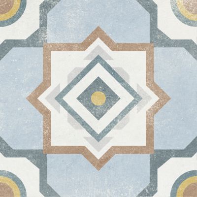 Carrelage sol et mur intérieur effet carreaux de ciment tons bleus et ocres L.20 x l.20 cm x ép.7,4 mm, Liberty bleu