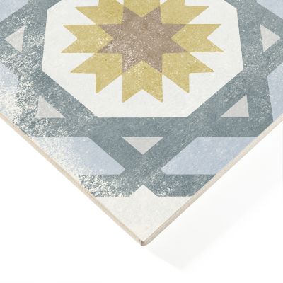 Carrelage sol et mur intérieur effet carreaux de ciment tons bleus et ocres L.20 x l.20 cm x ép.7,4 mm, Liberty bleu