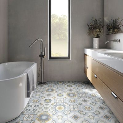 Carrelage sol et mur intérieur effet carreaux de ciment tons bleus et ocres L.20 x l.20 cm x ép.7,4 mm, Liberty bleu