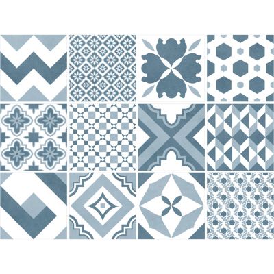 Carrelage sol et mur intérieur effet carreaux de ciment tons bleus L.20 x l.20 cm x ép.7,4 mm, Glamour Océan Mix