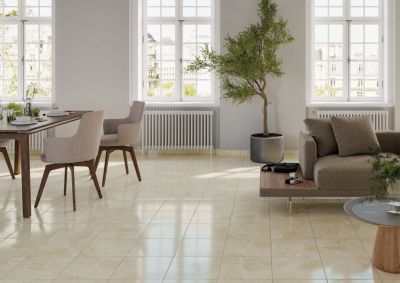 Carrelage sol et mur intérieur effet mabre beige brillant L.33,3 x l.33,3 cm x ép.8,5 mm, Chelsea