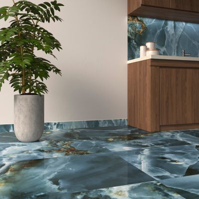Carrelage sol et mur intérieur effet marbre bleu poli L.120 x l.60 cm x ép.10,5 mm, Iceland