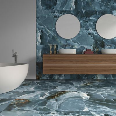 Carrelage sol et mur intérieur effet marbre bleu poli L.120 x l.60 cm x ép.10,5 mm, Iceland