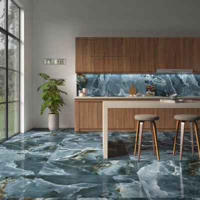 Carrelage sol et mur intérieur effet marbre bleu poli L.120 x l.60 cm x ép.10,5 mm, Iceland