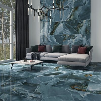 Carrelage sol et mur intérieur effet marbre bleu poli L.120 x l.60 cm x ép.10,5 mm, Iceland