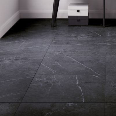 Carrelage sol et mur intérieur effet marbre noir mat L.60 x l.60 cm x ép.9 mm, Ultimate Marble
