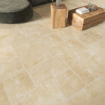 Carrelage sol et mur intérieur effet pierre ivoire mat L.30 x l.30 cm x ép.9 mm, Sunstone