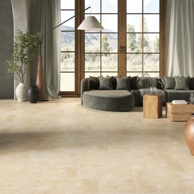Carrelage sol et mur intérieur effet pierre ivoire mat L.50 x l.50 cm x ép.9 mm, Sunstone
