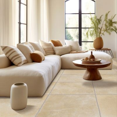 Carrelage sol et mur intérieur effet pierre ivoire mat L.50 x l.50 cm x ép.9 mm, Sunstone