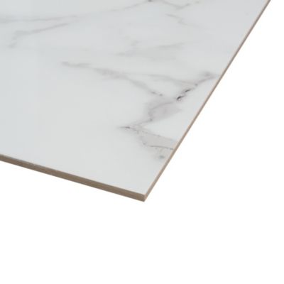 Carrelage sol et mur intérieur en grès cérame effet marbre blanc brillant L.60 x l.60 cm x ép.8,5 mm, Aria