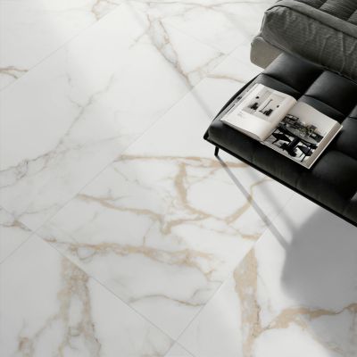 Carrelage sol et mur intérieur en grès cérame effet marbre blanc mat L ...