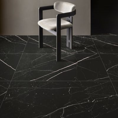 Carrelage sol et mur intérieur en grès cérame effet marbre noir mat L.120 x l.60 cm x ép.9 mm, Tresor