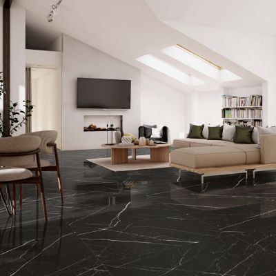 Carrelage sol et mur intérieur en grès cérame effet marbre noir poli L.120 x l.60 cm x ép.9 mm, Fiordo Tresor