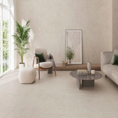 Carrelage sol et mur intérieur en grès cérame effet pierre beige mat L.60 x l.60 cm x ép.9 mm, Basilea