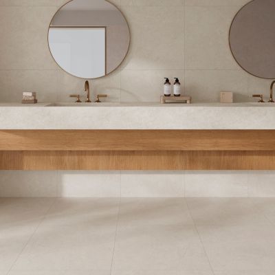 Carrelage sol et mur intérieur en grès cérame effet pierre beige mat L.60 x l.60 cm x ép.9 mm, Basilea