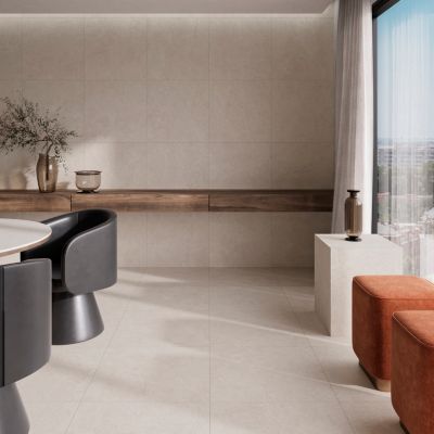 Carrelage sol et mur intérieur en grès cérame effet pierre beige mat L.60 x l.60 cm x ép.9 mm, Basilea