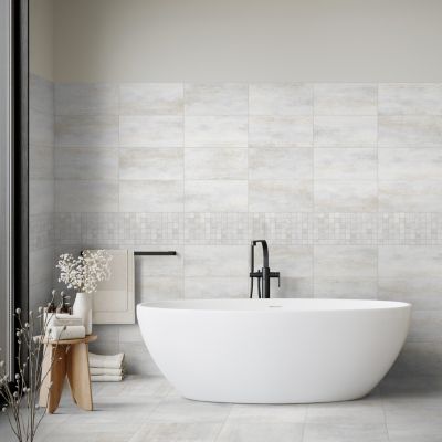 Carrelage sol et mur intérieur en grès cérame émaillé blanc mat L.60 x l.30 cm, Upper