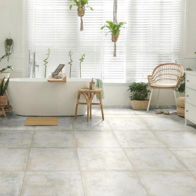 Carrelage sol et mur intérieur en grès cérame émaillé effet béton blanc satin L.60 x l.60 cm x ép.8 mm, Malt