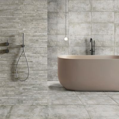 Carrelage sol et mur intérieur en grès cérame émaillé effet béton gris satin L.30 x l.60 cm x ép.8 mm, Malt