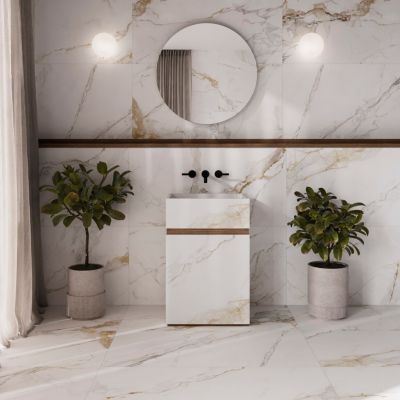 Carrelage sol et mur intérieur en grès cérame émaillé effet marbre blanc mat L.120 x l.60 cm x ép.9 mm, Aster