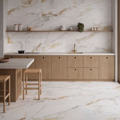 Carrelage sol et mur intérieur en grès cérame émaillé effet marbre blanc mat L.120 x l.60 cm x ép.9 mm, Aster