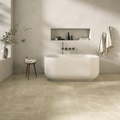 Carrelage sol et mur intérieur grège effet pierre L.60 x l.60 cm x ép.7,4 mm, Himalaya
