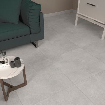 Carrelage sol et mur intérieur gris clair effet béton L.60 x l.60 cm x ép.9,5 mm, District