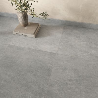 Carrelage sol et mur intérieur gris clair effet pierre L.60,4 x l.60,4 cm x ép.7,4 mm, Mitha