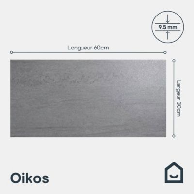 Carrelage sol et mur intérieur gris effet pierre L.60 x l.30 cm x ép.9,5 mm, Oikos