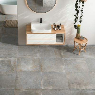 Carrelage sol et mur intérieur gris effet pierre L.60 x l.60 cm x ép.9 mm, Volcano