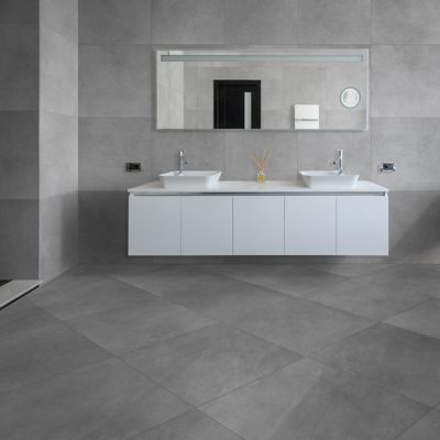 Carrelage sol et mur intérieur gris mat effet béton L.61,6 x l.61,6 cm x ép.8,5 mm, Konkrete
