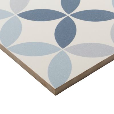 Carrelage sol et mur intérieur Hydrolic effet carreau de ciment décor cercle bleu L. 20 x l. 20 x Ep. 1 cm Colours