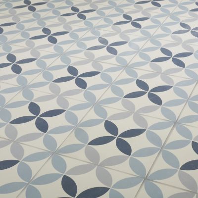Carrelage sol et mur intérieur Hydrolic effet carreau de ciment décor cercle bleu L. 20 x l. 20 x Ep. 1 cm Colours