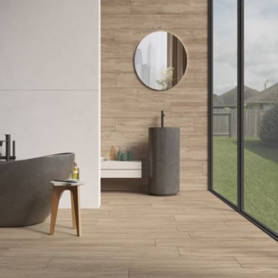 Carrelage sol et mur intérieur intérieur en grès cérame émaillé effet bois brut mat L.120 x l.20 cm x ép.9 mm, Atelier