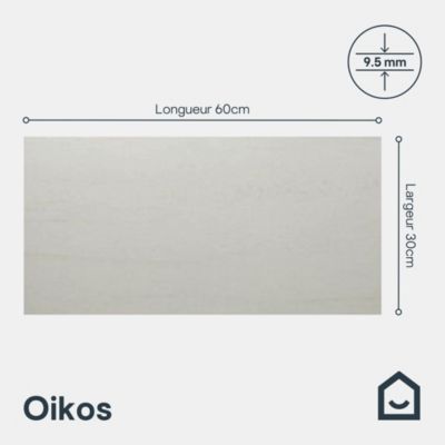 Carrelage sol et mur intérieur ivoire effet pierre L.60 x l.30 cm x ép.9,5 mm, Oikos
