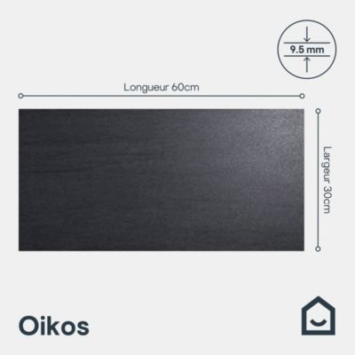 Carrelage sol et mur intérieur noir effet pierre L.60 x l.30 cm x ép.9,5 mm, Oikos