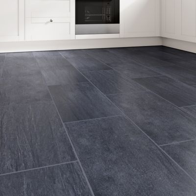 Carrelage sol et mur intérieur noir effet pierre L.60 x l.30 cm x ép.9,5 mm, Oikos
