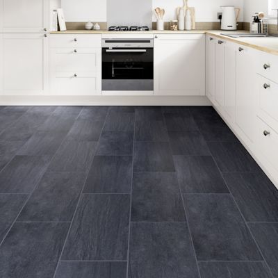Carrelage sol et mur intérieur noir effet pierre L.60 x l.30 cm x ép.9,5 mm, Oikos