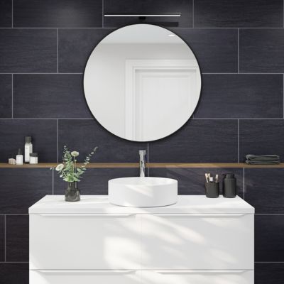 Carrelage sol et mur intérieur noir effet pierre L.60 x l.30 cm x ép.9,5 mm, Oikos