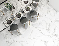 Carrelage sol et mur intérieur Venezia marbre blanc 60,5 x 60,5 cm