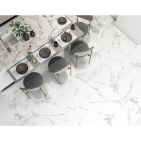 Carrelage sol et mur intérieur Venezia marbre blanc 60,5 x 60,5 cm