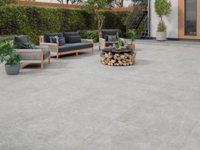 Carrelage sol extérieur grès cérame  antidérapant effet béton Blent White l.90 X L.90 cm rectifié R11