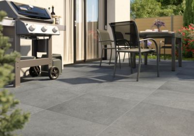 Carrelage sol extérieur effet béton gris foncé mat L.60 x l.60 cm x ép.9,5 mm, Rohe