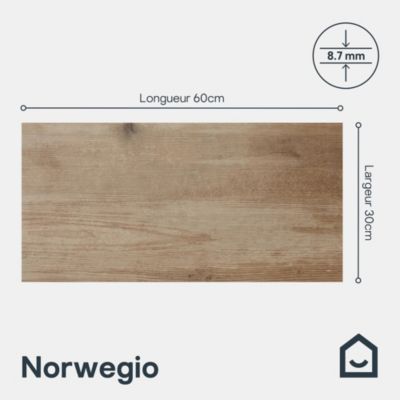 Carrelage sol extérieur effet bois marron clair L.60 x l.30 cm x ép.8,7 mm, Norwegio