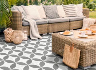 Carrelage sol extérieur effet carreau de ciment gris et blanc L.45 x l.45 cm x ép.7,4 mm, Patch